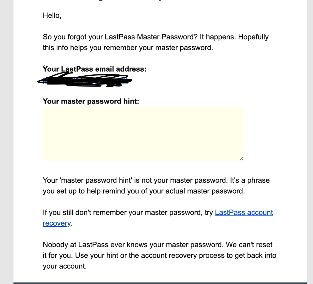 Looks like I no longer have a password hint?