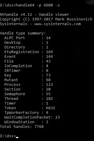handle from sysinternals showing what the majority  of open handles are